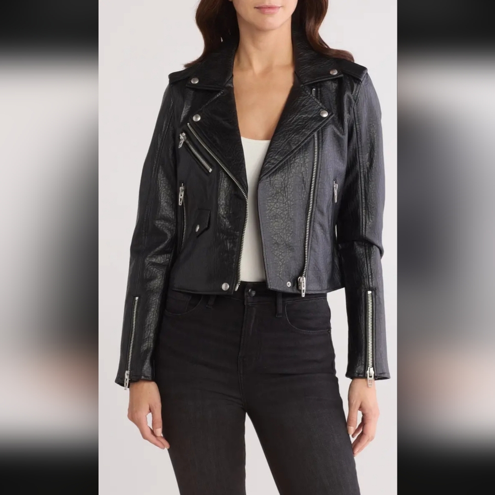 BLANK NYC Cropped Vegan Leather Moto Jacket Size XS